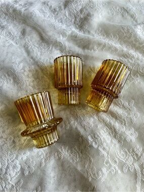 Amber Glass Candle Holders (3)